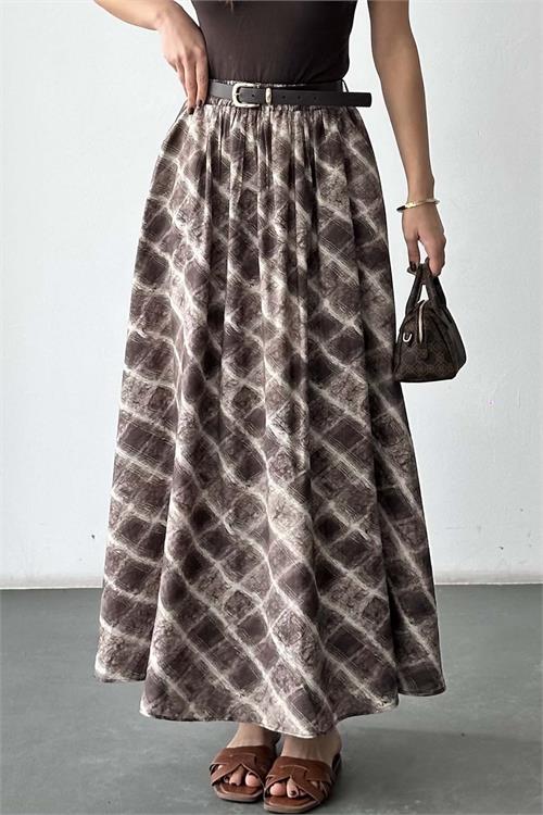 Kadın Desenli Tesettür Uzun Etek Kemer Detaylı ESR060 