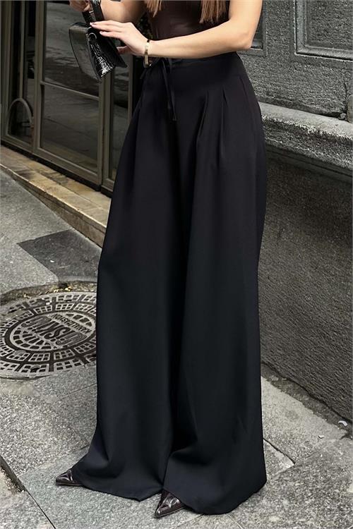 Kadın Siyah Yüksek Bel Maxi Palazzo Pantolon ESR042 