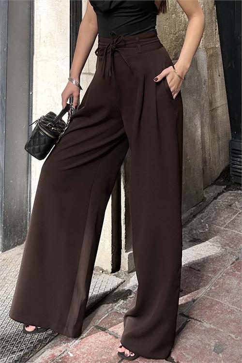 Kadın Kahverengi Yüksek Bel Maxi Palazzo Pantolon ESR042 