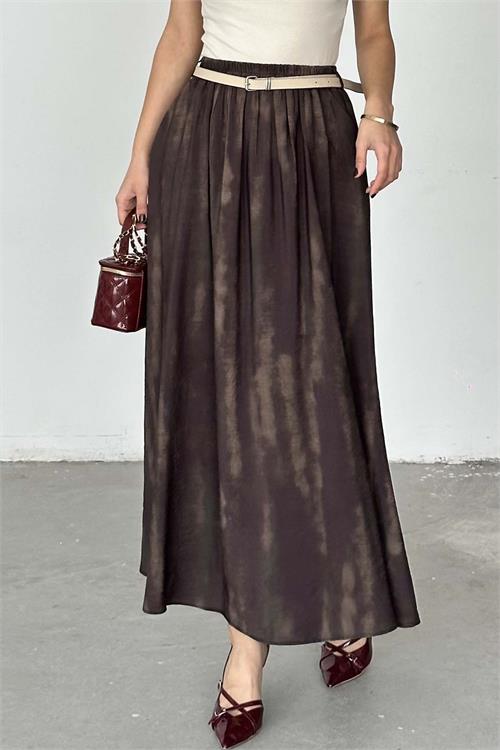 Kadın Kahverengi Tesettür Uzun Etek Kemer Detaylı ESR061 