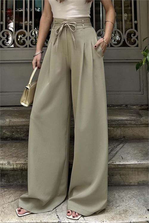 Kadın Haki Yüksek Bel Maxi Palazzo Pantolon ESR042 