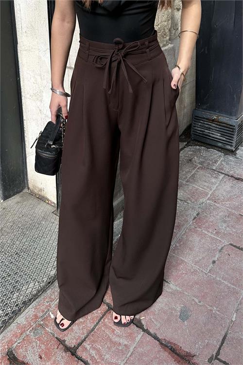 Kadın Kahverengi Yüksek Bel Maxi Palazzo Pantolon ESR042 