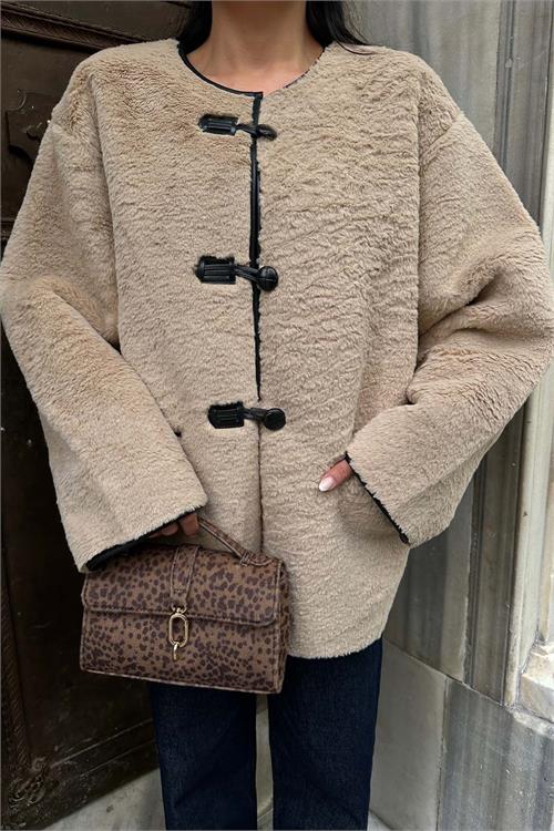 Kadın düğmeli oversize peluş ceket ESRMYLK31