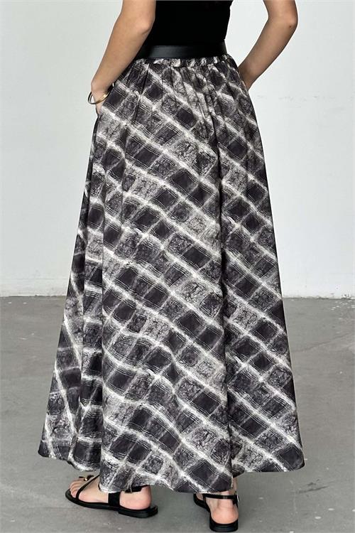 Kadın Desenli Tesettür Uzun Etek Kemer Detaylı ESR060 