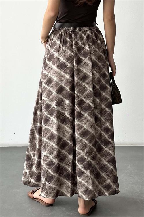 Kadın Desenli Tesettür Uzun Etek Kemer Detaylı ESR060 