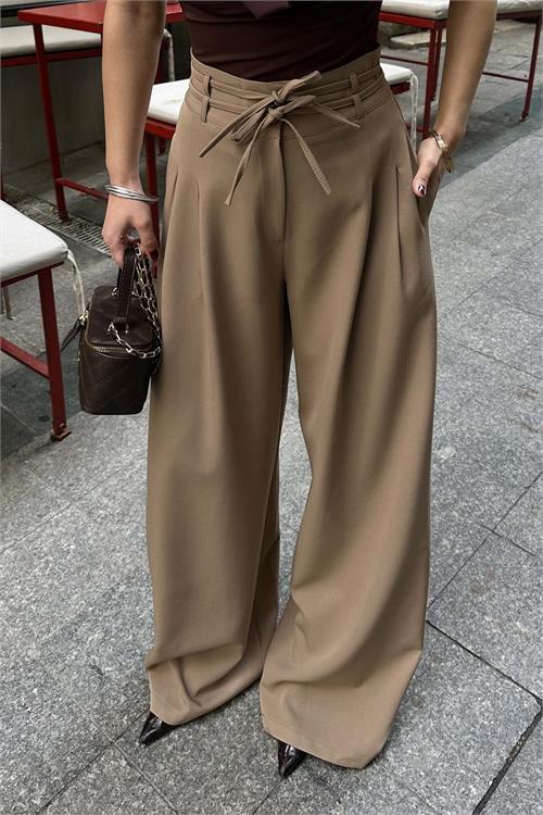 Kadın Camel Yüksek Bel Maxi Palazzo Pantolon ESR042 