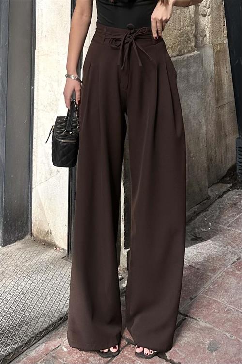 Kadın Kahverengi Yüksek Bel Maxi Palazzo Pantolon ESR042 