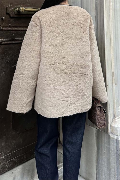 Kadın düğmeli oversize peluş ceket ESRMYLK31