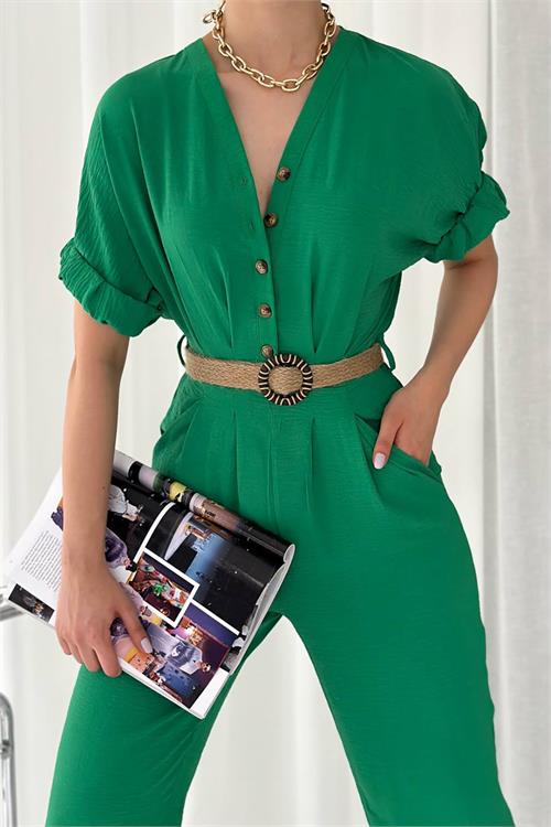 XXL Butik kadın ayrobin cep ve düğme detaylı tulum X-NBTG2000 