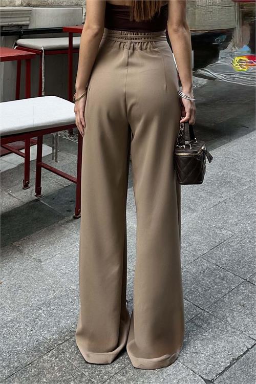Kadın Camel Yüksek Bel Maxi Palazzo Pantolon ESR042 