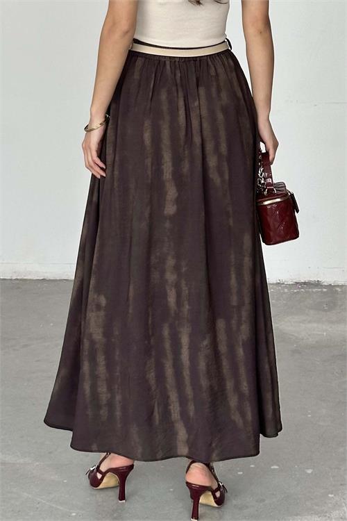 Kadın Kahverengi Tesettür Uzun Etek Kemer Detaylı ESR061 