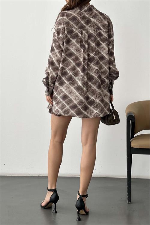 Kadın Ekose Gömlek Yaka Etek Takım – Kemer Dahil ESR049 