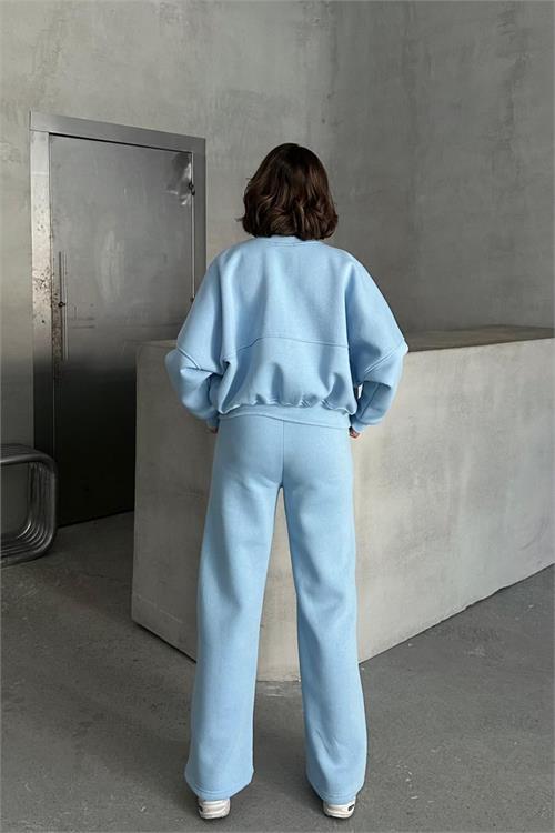 XXL Butik kadın şardonlu üç iplik eşofman takımı GTS018 - Bebe Mavisi 