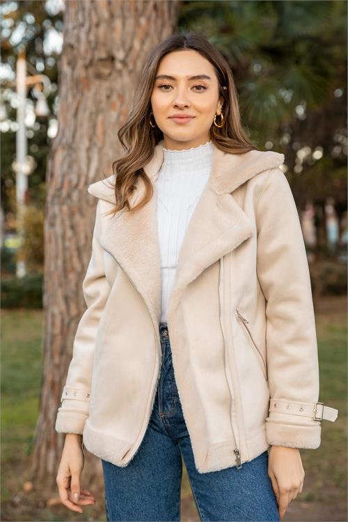 XXL Butik kadın içi kürklü süet ceket MYLK11 