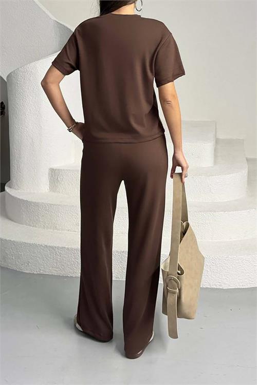 Kadın Kahverengi Modal Kumaş İkili Takım – Likralı Esnek ESR029 