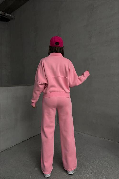 XXL Butik kadın şardonlu üç iplik eşofman takımı GTS018 - Pembe 