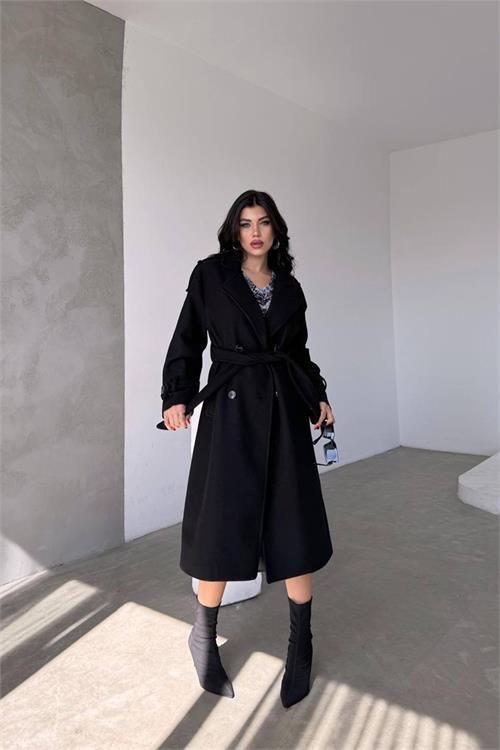 XXL Butik kadın siyah ithal kumaş kaşe kaban X-NBMYLK26