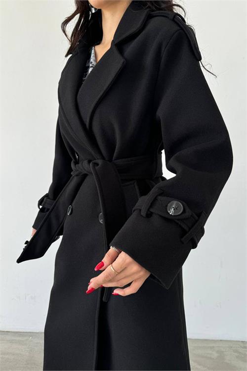 XXL Butik kadın siyah ithal kumaş kaşe kaban X-NBMYLK26