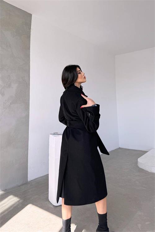 XXL Butik kadın siyah ithal kumaş kaşe kaban X-NBMYLK26