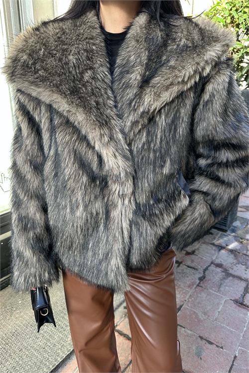 Kadın Vizon Oversize Kürk Mont Çıtçıtlı Cepli Astarlı ESR014 