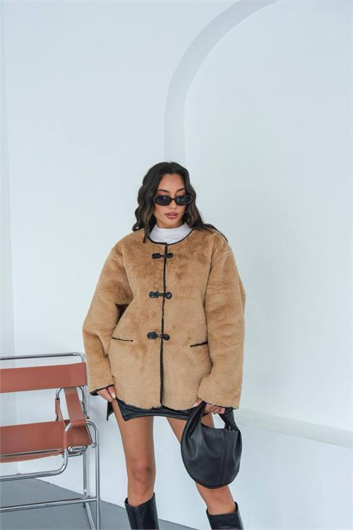 Kadın düğmeli oversize peluş ceket ESRMYLK31 