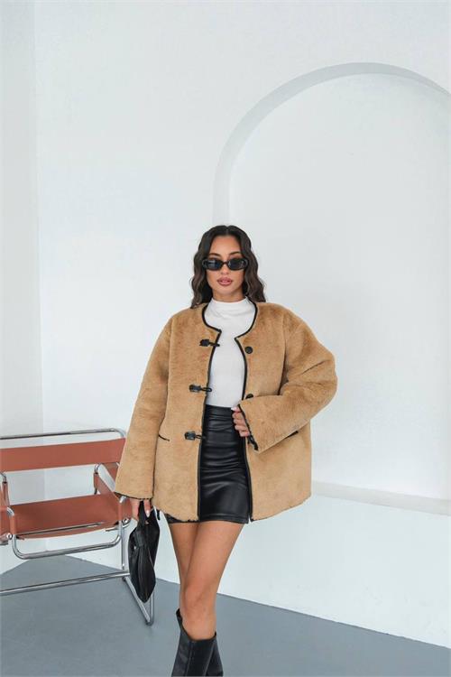 Kadın düğmeli oversize peluş ceket ESRMYLK31 