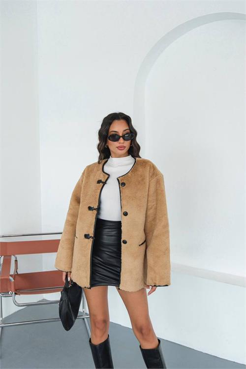 Kadın düğmeli oversize peluş ceket ESRMYLK31 