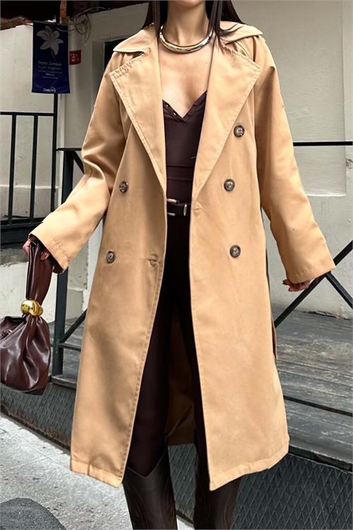 Kadın Camel Astarlı Oversize Kemerli Trençkot ESR012 