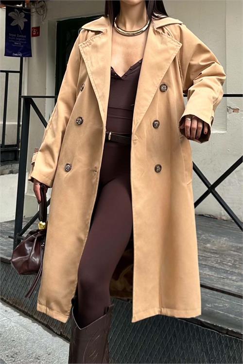 Kadın Camel Astarlı Oversize Kemerli Trençkot ESR012 