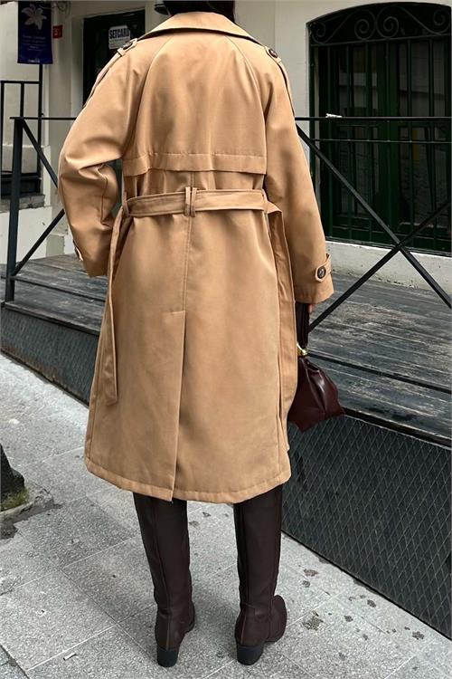 Kadın Camel Astarlı Oversize Kemerli Trençkot ESR012 