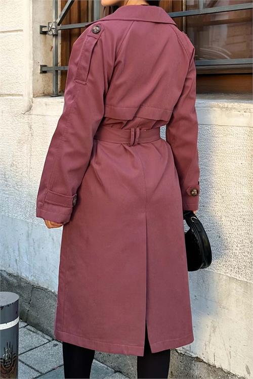 Kadın Gül Kurusu Astarlı Oversize Kemerli Trençkot ESR012 