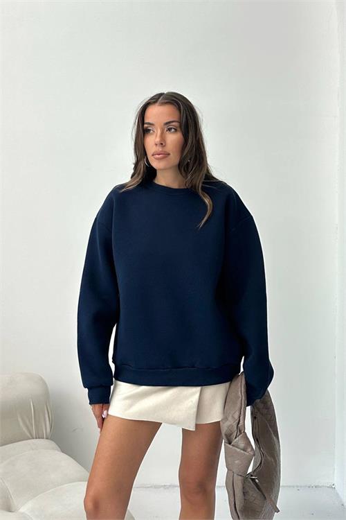 kadın oversize bisiklet yaka pamuklu sweat X-NBG103 