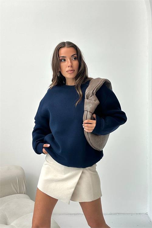 kadın oversize bisiklet yaka pamuklu sweat X-NBG103 