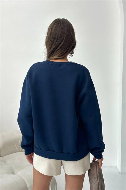 kadın oversize bisiklet yaka pamuklu sweat X-NBG103 