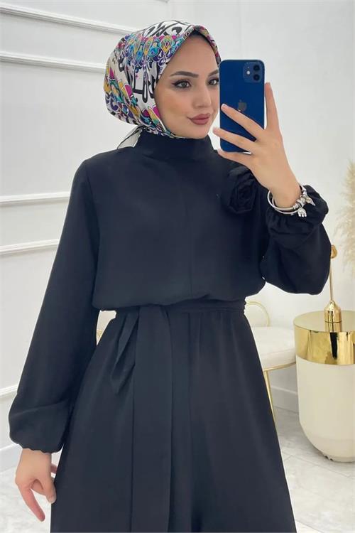 XXL Butik kadın çıkarılabilir broş gül detaylı tesettür tulum X-NMS003 